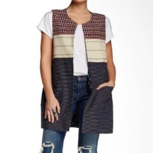 Sanctuary Summer In The City Hemp Cotton Mix Block Embroidered Tapestry Vest XS